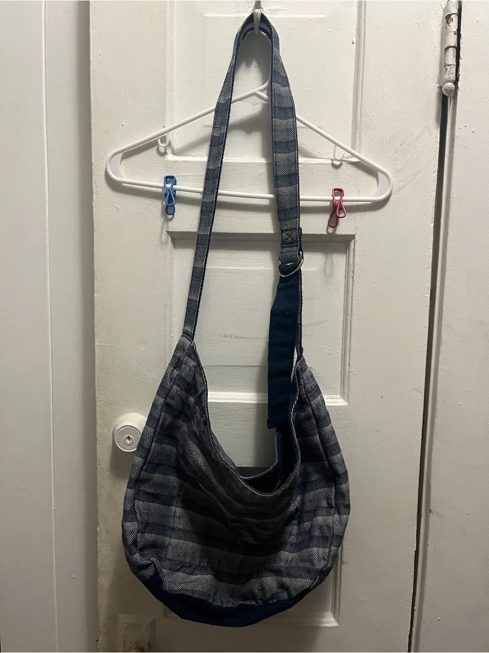 Striped Navy Hobo Shoulder Bag